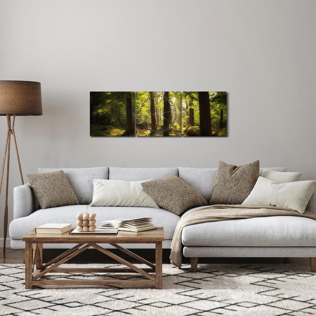 Obraz sennego lasu (z zegarem) (90x30 cm)