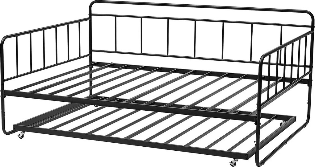 Rama Łóżka SucceBuy Dzień z Wytrzymałego Metalu, Duże Łóżko Schowkowe bez Materaca, z Kółkami i Stelażem z Metalowych Listew, Łatwe do Przechowywania, Czarny