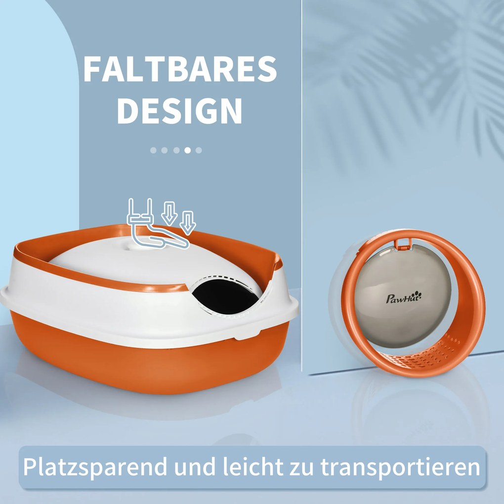 PawHut Kuweta dla Kota z Pokrywą i Łopatką, dla Kotów do 5 kg, 52x41x38 cm, Biały/Pomarańczowy