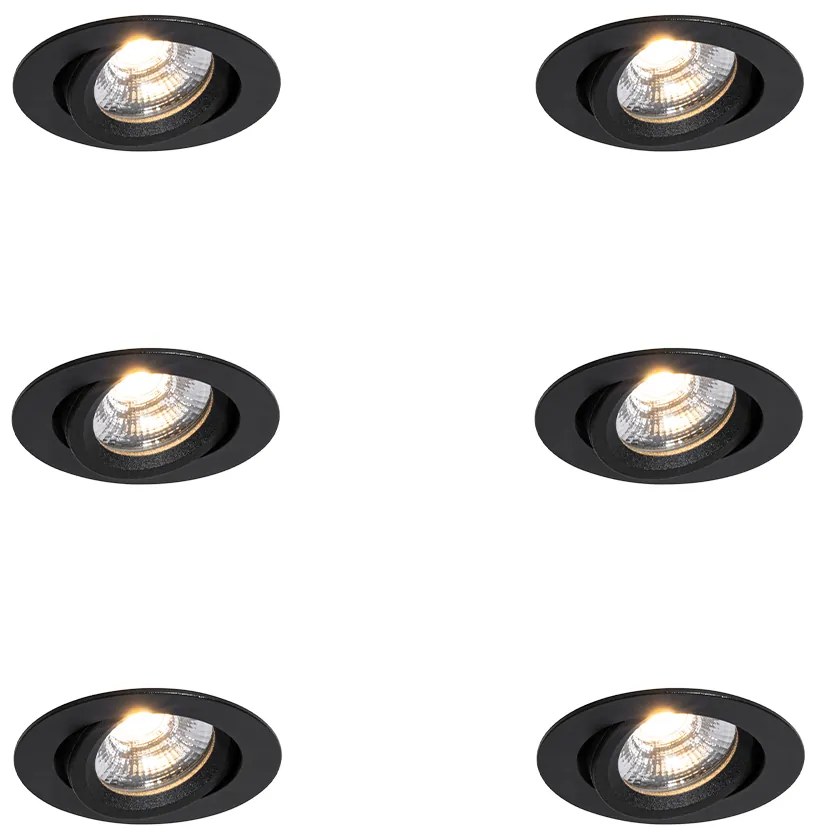 Set van 6 inbouwspots zwart kantelbaar 8,2cm incl. LED dim to IP54 ultra slim - Pupil Oswietlenie wewnetrzne