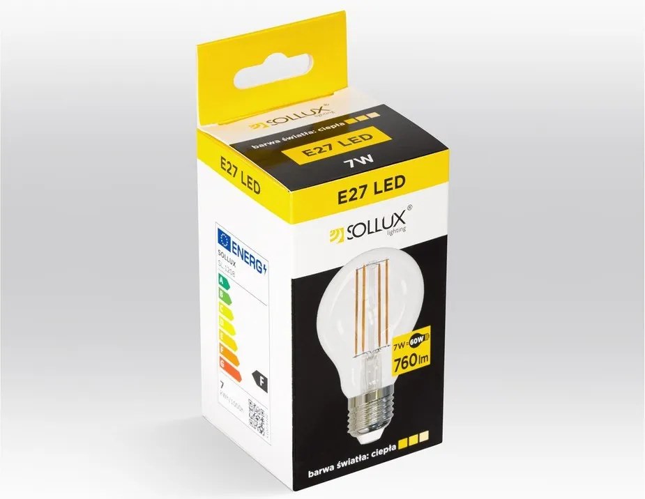 Żarówka LED/filamentowa z ciepłym światłem z gwintem E27, 7 W – Sollux