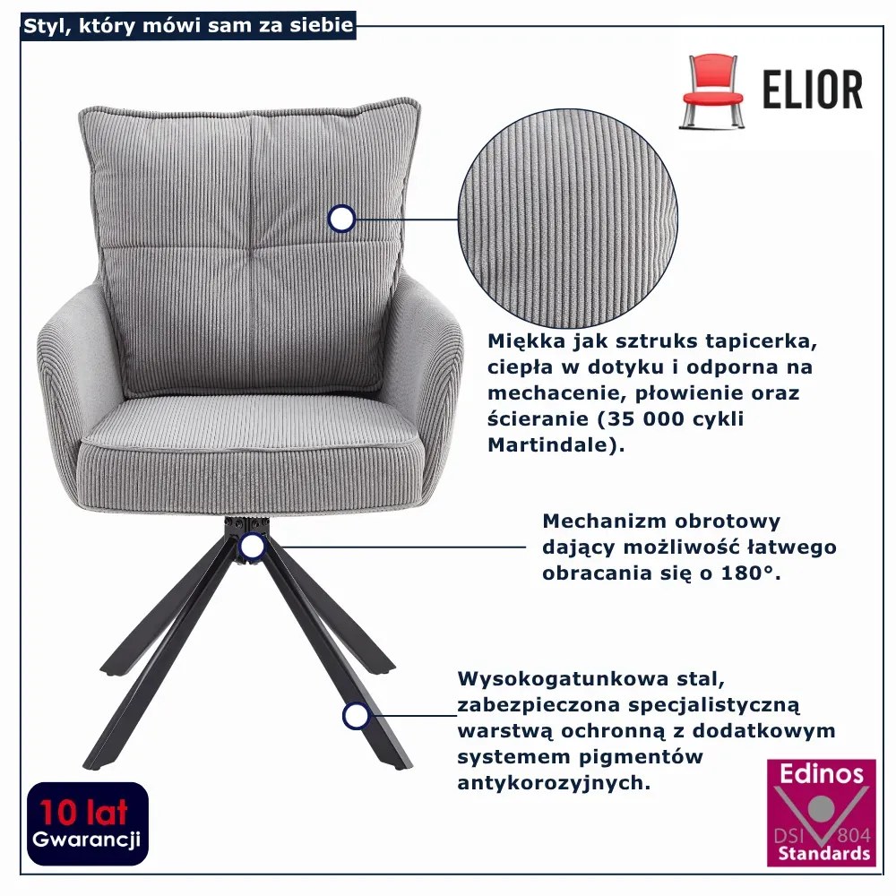 Szary fotel obrotowy sztruksowy - Herry