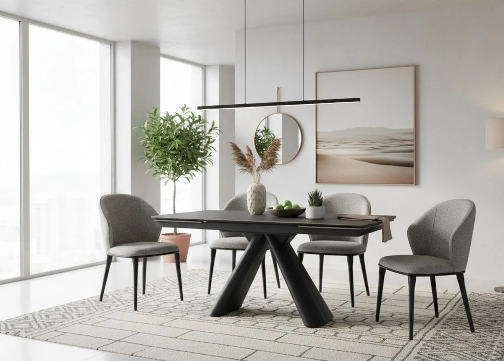 Stylowe krzesło Siena tapicerowane miękką tkaniną w odcieniu szarości. Miękkie siedzisko, zaokrąglone oparcie i metalowe nogi łączą nowoczesny wygląd z wyjątkowym komfortem.