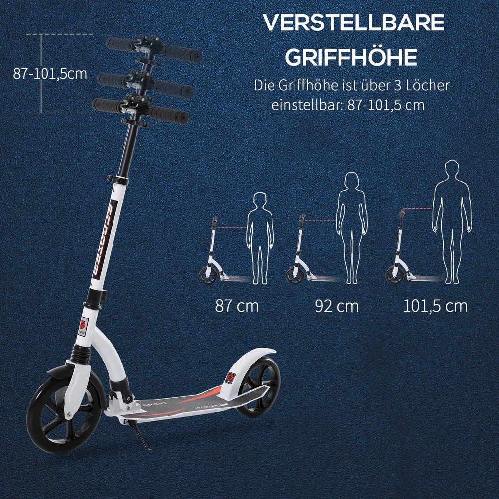 Homcom Hulajnoga Dziecięca z Amortyzacją Regulacja Wysokości Biała Aluminiowa | Aosom PL