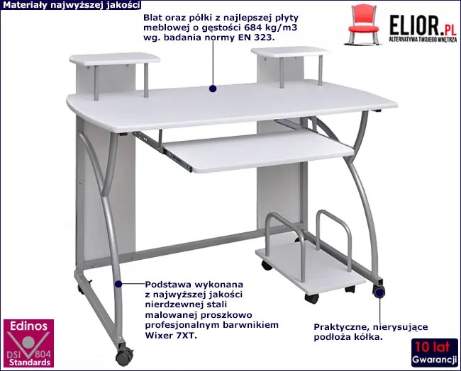 Białe biurko gamingowe z ruchomą dostawką - Flotsar