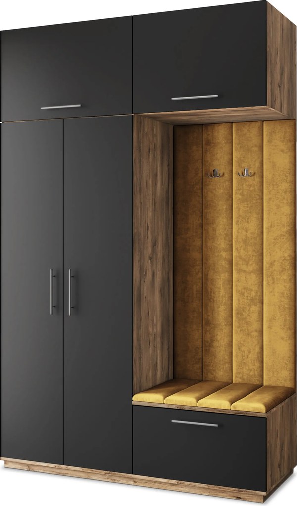 Masseno Garderoba REMA 150/240/60 cm Nowoczesna Szafa do Przedpokoju Dąb lefkas, MONOLITH 48 (Żółty)