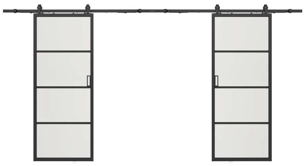 Drzwi przesuwne podwójne naścienne - aluminium i przezroczyste szkło hartowane - 2 x wys. 205 x szer. 63 cm - SINCA II