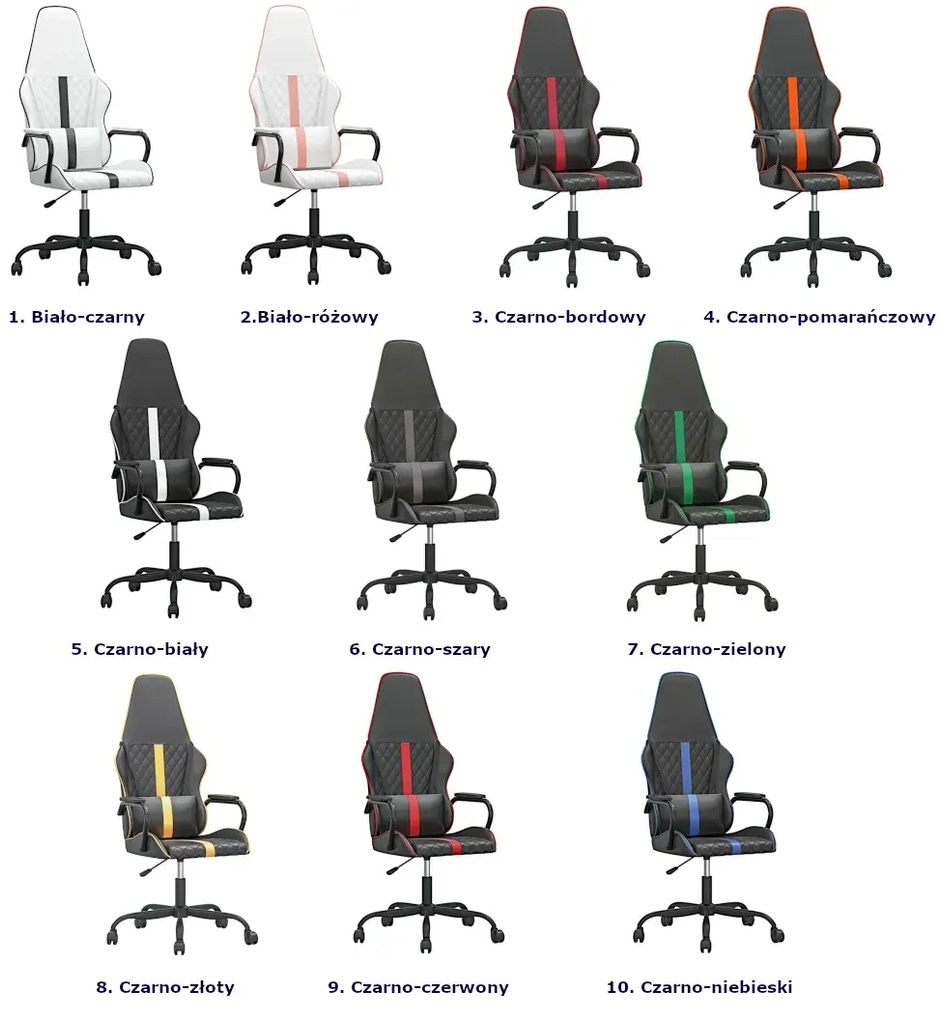 Biało Masujący Czarny Fotel Gamingowy P8-N04