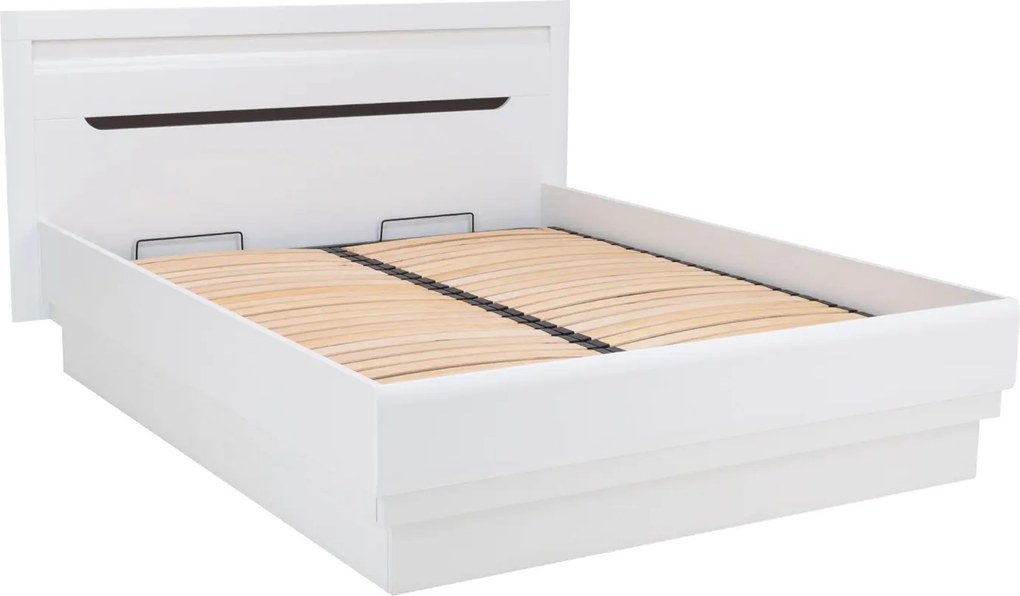 Łóżko Drewniane Dwuosobowe 160x200 cm z Pojemnikiem IVORY Białe Nowoczesne
