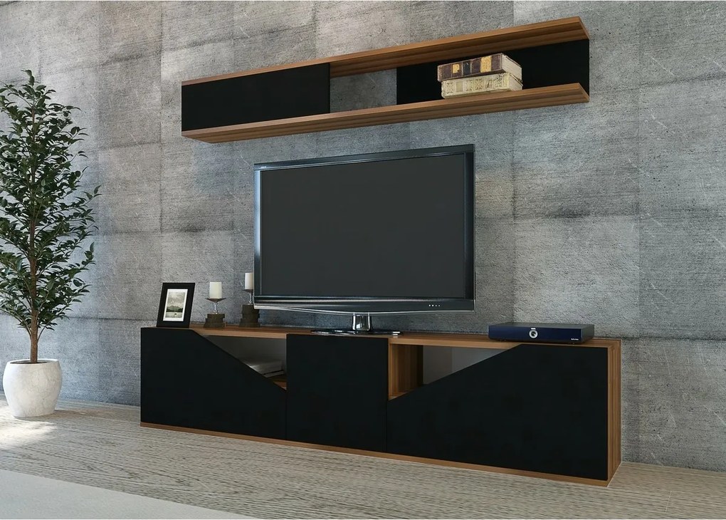 Stolik pod telewizor z półką Tac Walnut and Black
