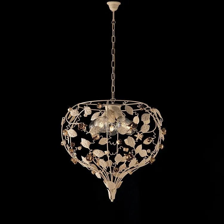 Piękny, lakierowany na kolor kości słoniowej, żelazny żyrandol z 5 lampami, 125 cm x 68 cm, BL196-5-AV