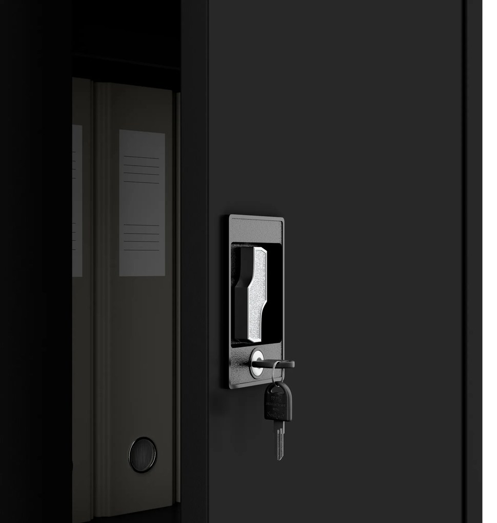 Szafa biurowa na dokumenty czarna: JAN, 900 x 1850 x 400 mm