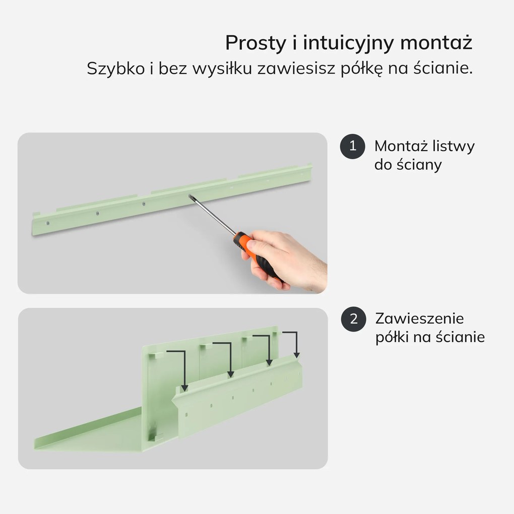 Półka wisząca metalowa pastelowy zielony, 1200 mm: JOANNE Fresh Style