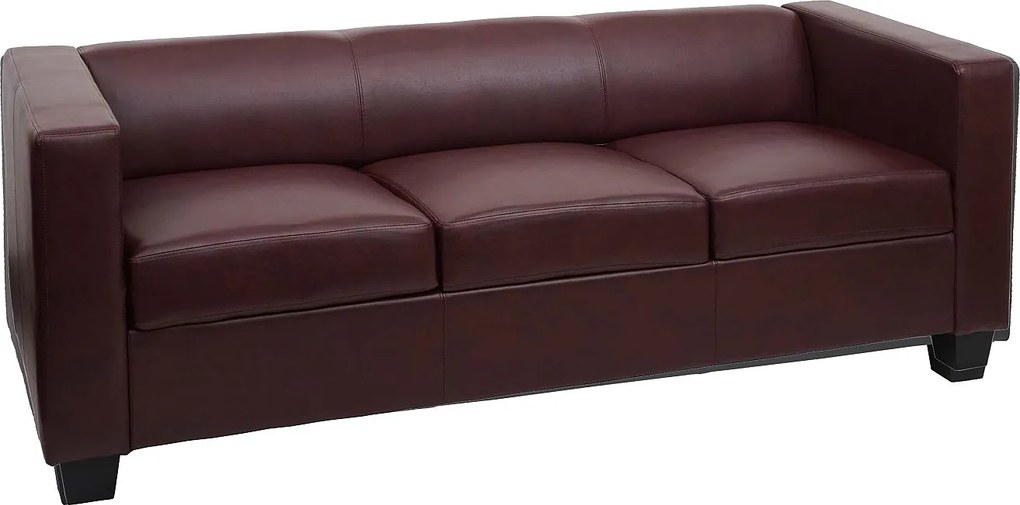Sofa 3-osobowa Lille,  sztuczna skóra, czerwono-brązowa