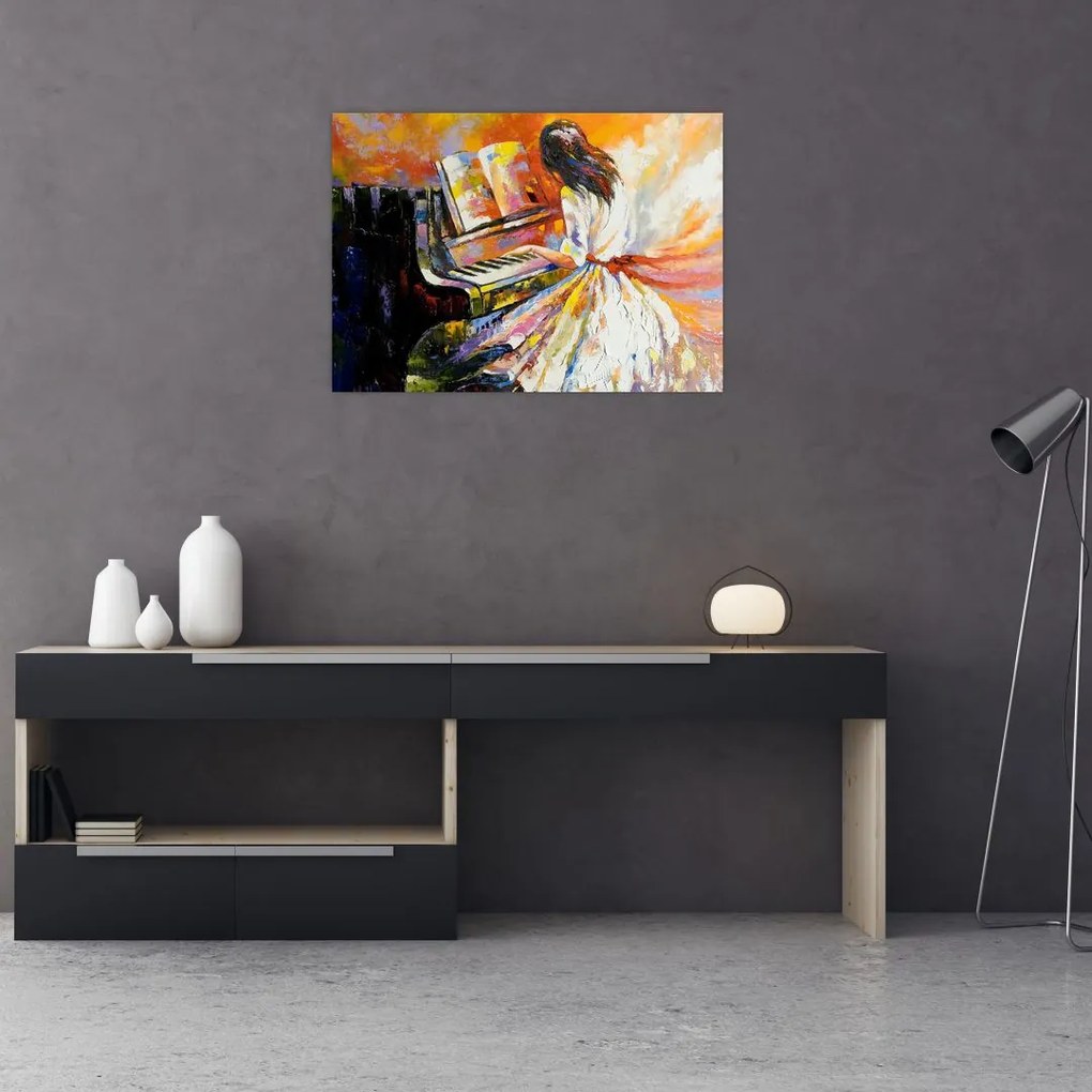 Obraz - Kobieta grająca na pianinie (70x50 cm)