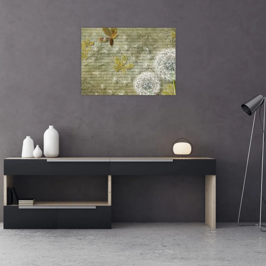 Obraz na szkle - Dmuchawce unoszone wiatrem (70x50 cm)