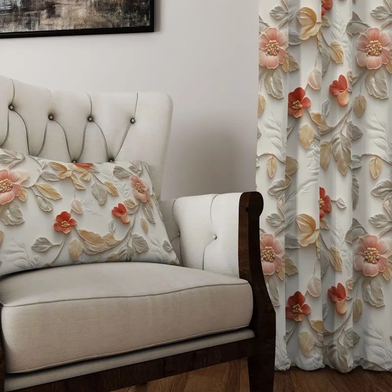 Zasłona dekoracyjna podkład oxford kwiaty motyw florystyczny - szer. 150 cm