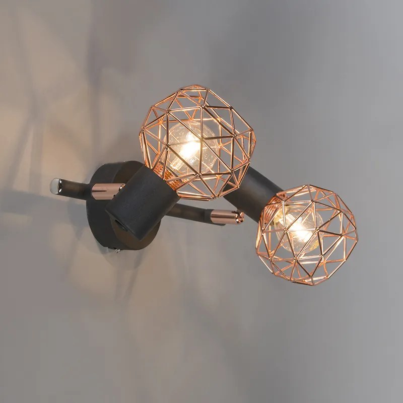 Nowoczesny reflektor czarny z miedzią 2-światła - MeshDesignerski Oswietlenie wewnetrzne