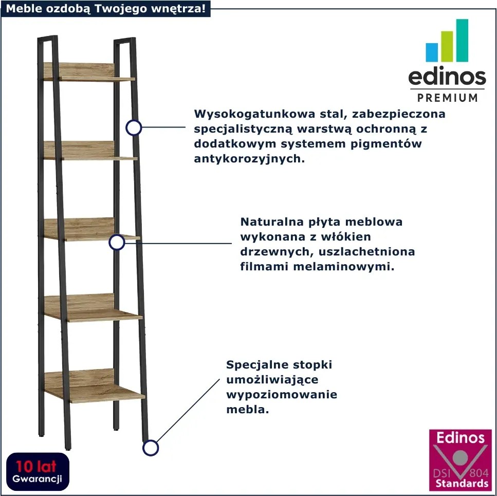 Wąski industrialny regał metalowy dąb artisan - Marinex