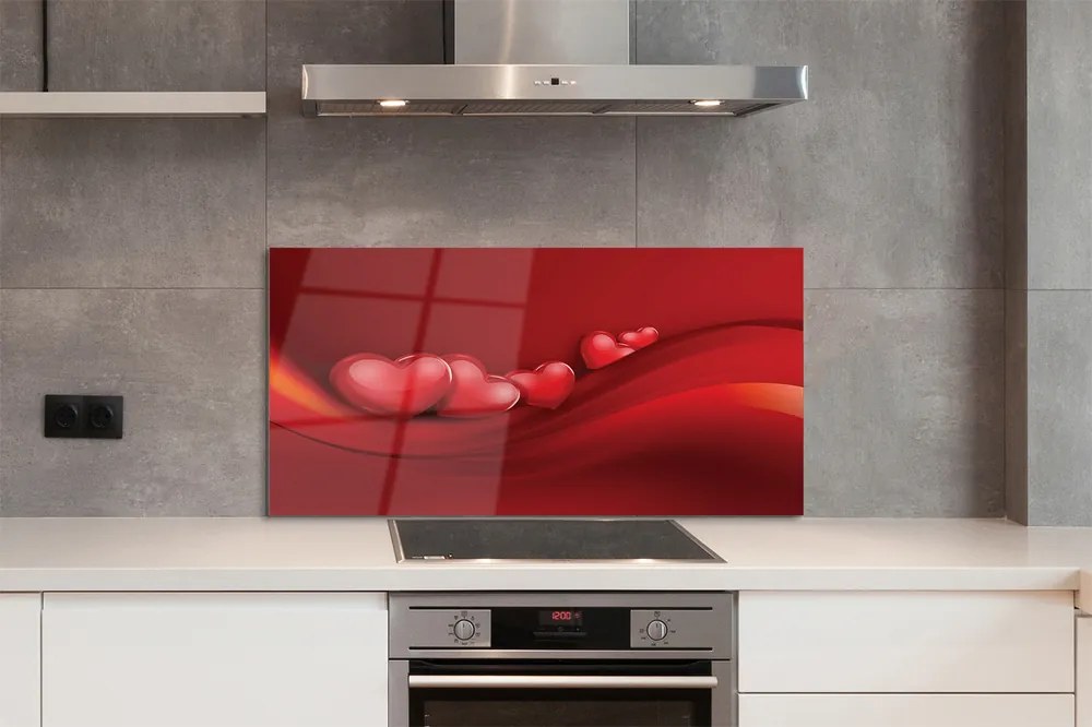 Panel szklany do Kuchni Czerwone Serca na Tle