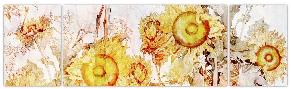 Obraz - Słoneczniki, malarstwo (170x50 cm)