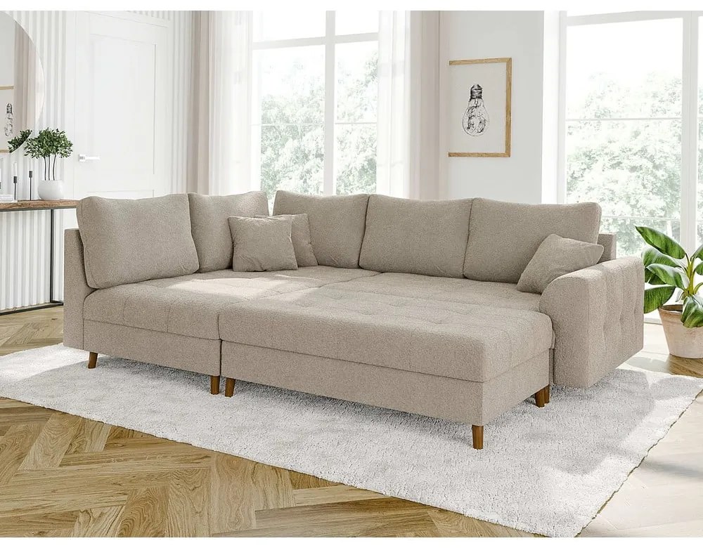 Beżowy podnóżek z materiału bouclé Ariella – Ropez
