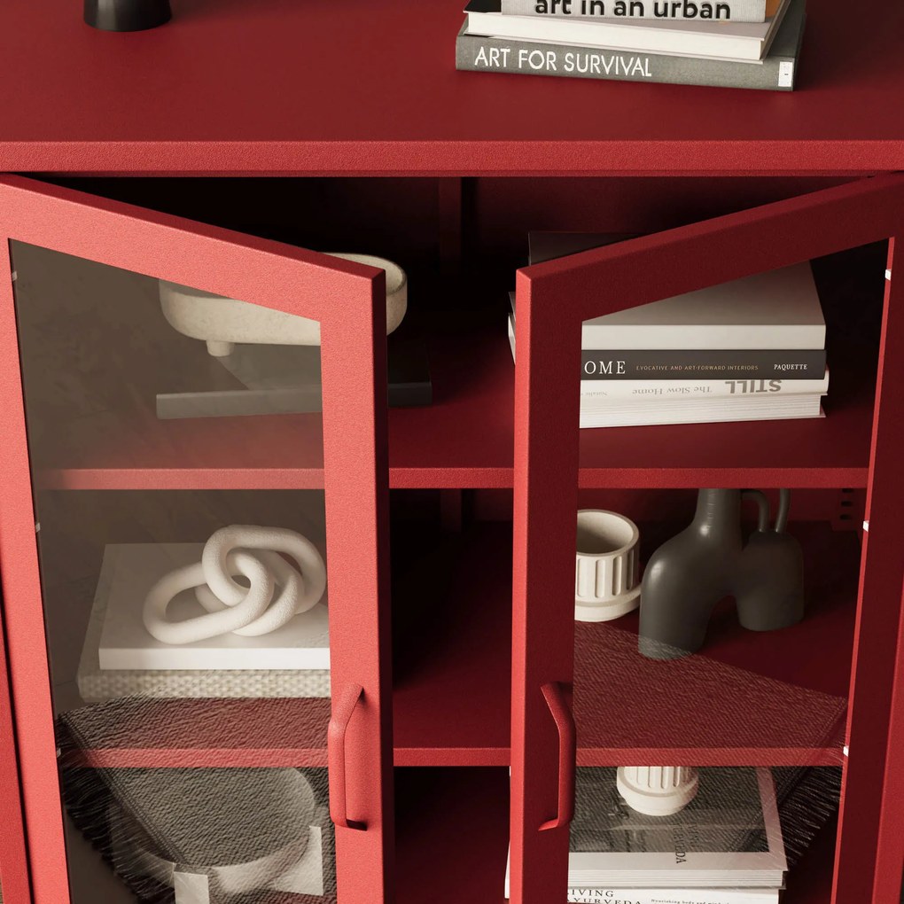 Witryna przeszklona niska czerwona: Modern GINA, 800 x 1015 x 400 mm