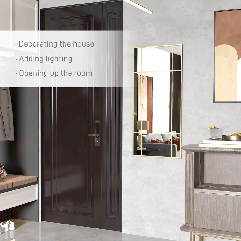 HOMCOM Ścienny lustro, dekoracyjny z metalową ramą, złote pasy, szkło wielowarstwowe, 110S x 2G x 50W cm