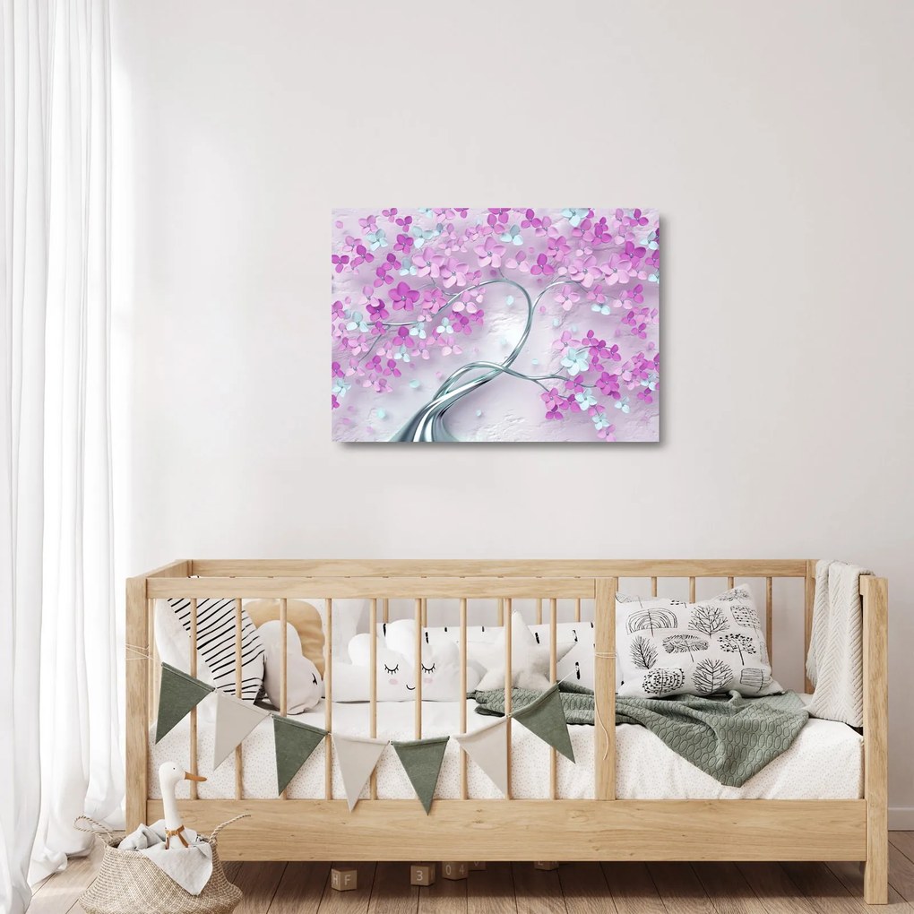Obraz na szkle kwiatów na srebrnej łodydze - abstrakcja (70x50 cm)