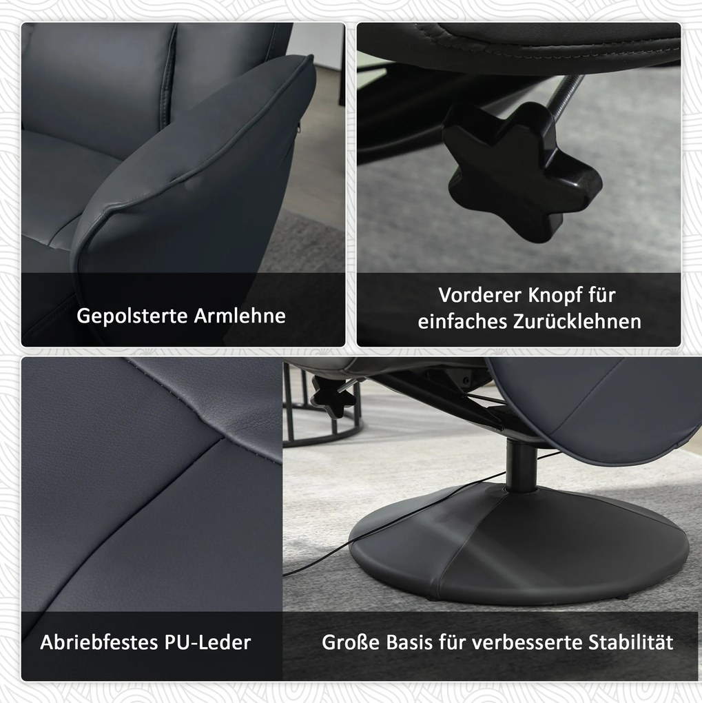 HOMCOM Fotel Masujący z Podnóżkiem, Ergonomiczne Krzesło z 10 Punktami Wibracji, Skóra Ekologiczna, 76 x 81 x 105 cm, Ciemnoszary