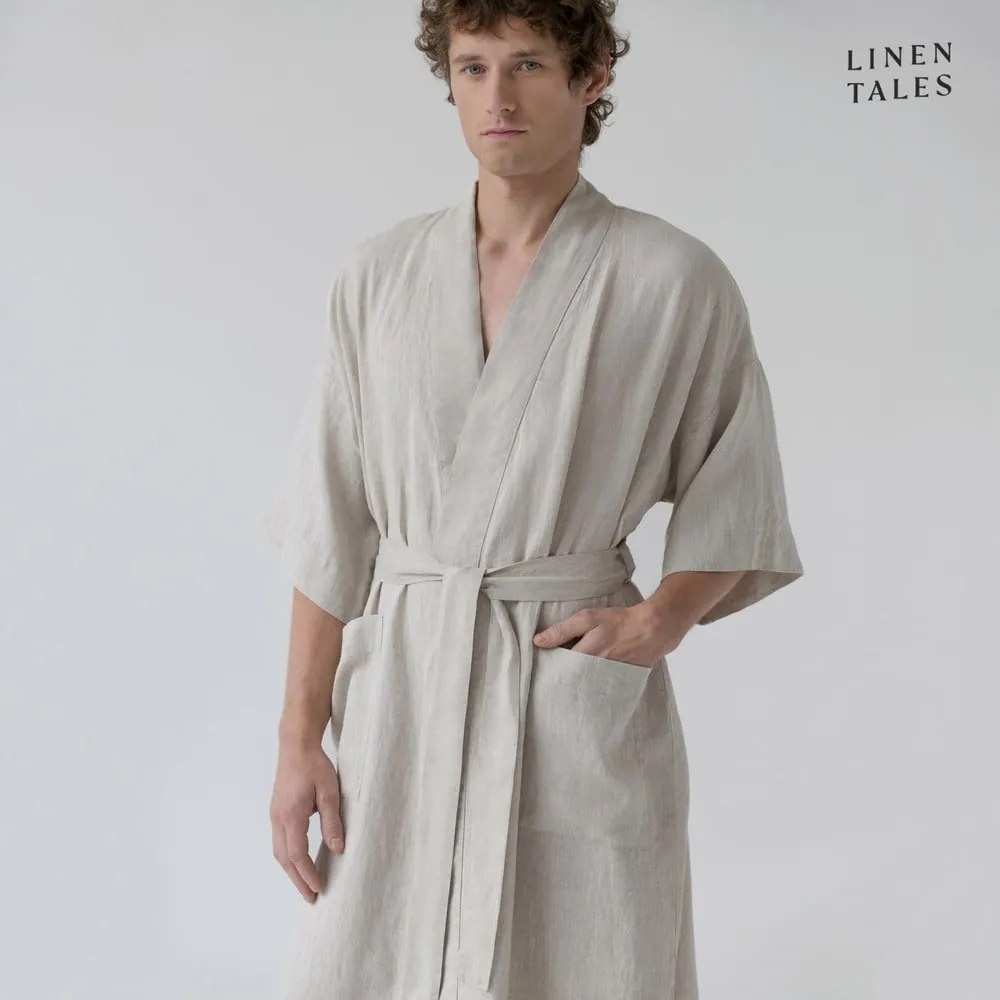 Beżowy lniany szlafrok w rozmiarze S/M Summer – Linen Tales