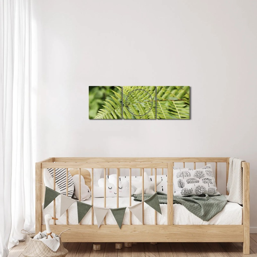 Obraz - Liść paproci (z zegarem) (90x30 cm)