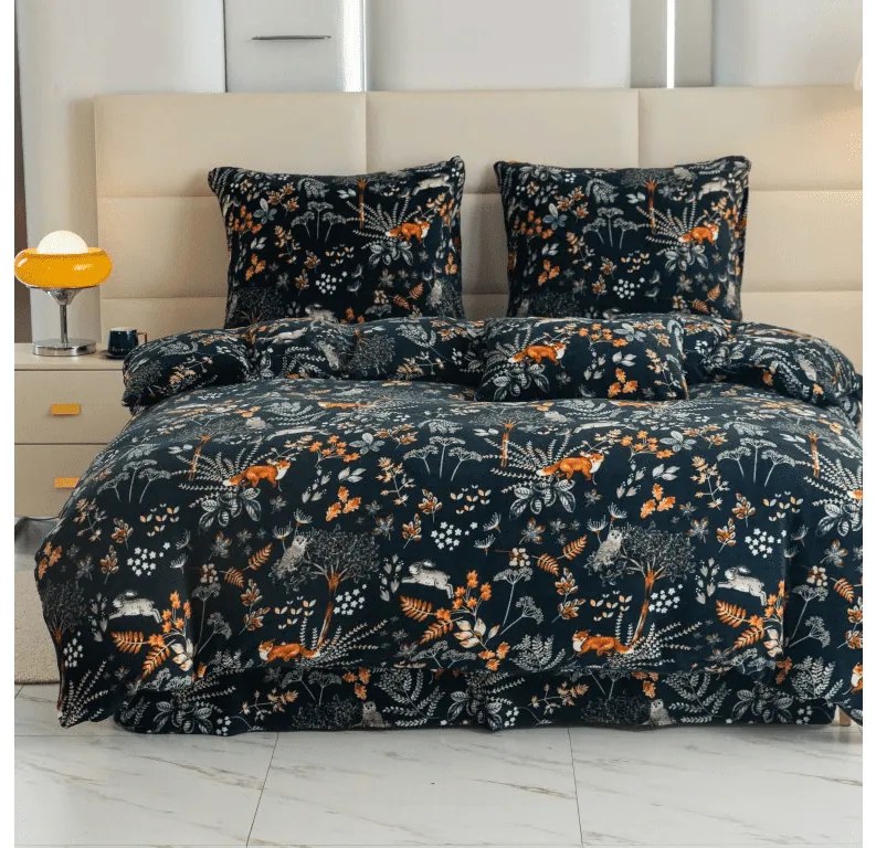 PrzytulneMieszkanie.pl PrzytulneMieszkanie.pl PrzytulneMieszkanie.pl Zestaw pościeli z mikropluszu THE FOX AND THE HARE ciemnozielony + prześcieradło z mikropluszu SOFT 90x200 cm białe, pojedyncze łóżko