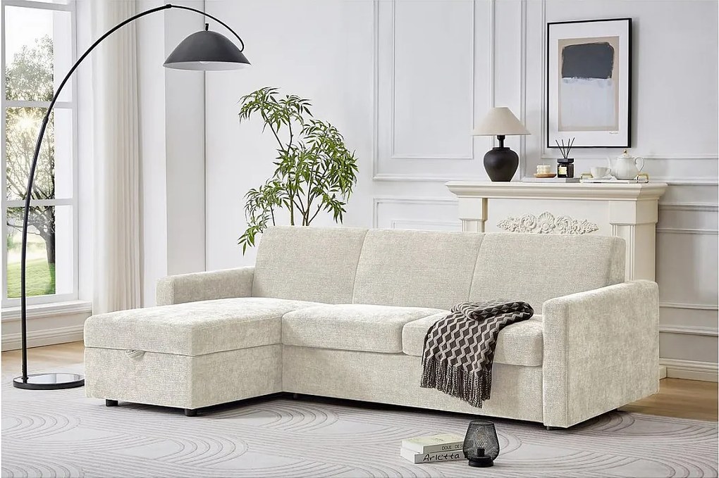 Narożnik rozkładany "Celia" z tkaniny - 3-osobowy - beżowy