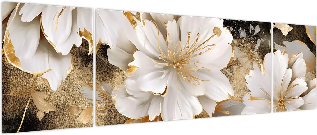 Obraz - Kwiaty w kolorze złotym (170x50 cm)