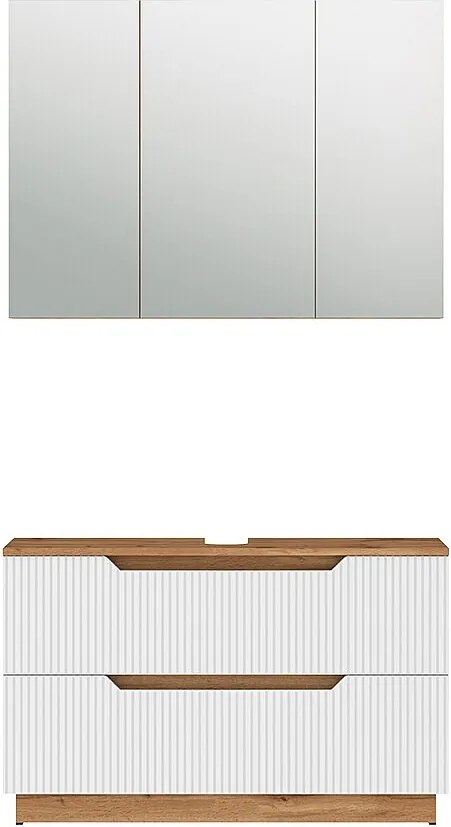 Zestaw mebli łazienkowych dąb/białe paski 119.2x35x62.5 lotta