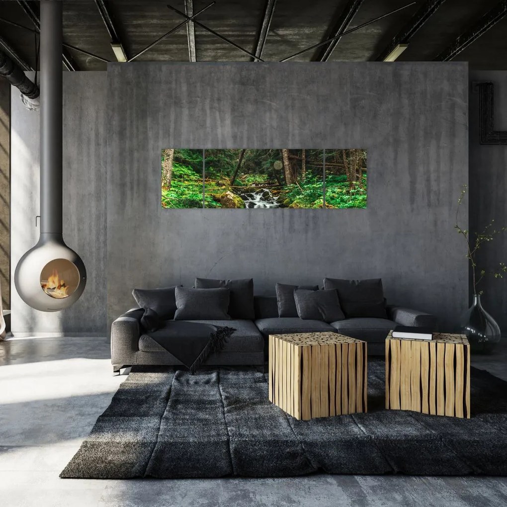 Obraz strumienia w lesie (170x50 cm)