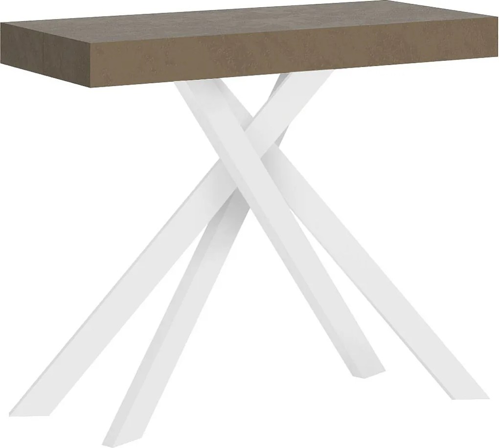 Konsola rozkładana 90x40/196 cm Krack Small szaro-beżowy białe nogi
