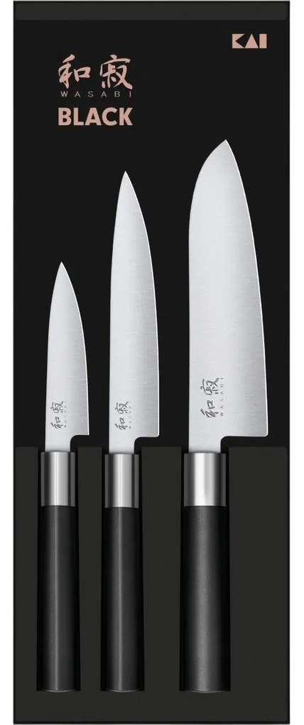 Kai Zestaw 3 noży Wasabi Black – uniwersalny mały, uniwersalny duży i santoku