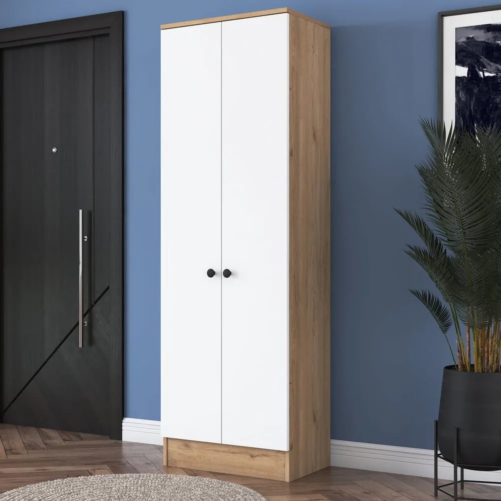 Biała szafa w dekorze orzecha 60x183 cm Theresa – Kalune Design