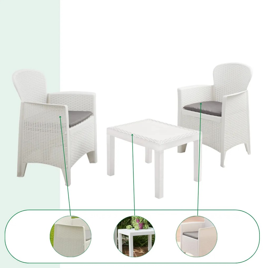 I.P.A.E-Progarden Zestaw ogrodowy AKITA, 3-częściowy, biała