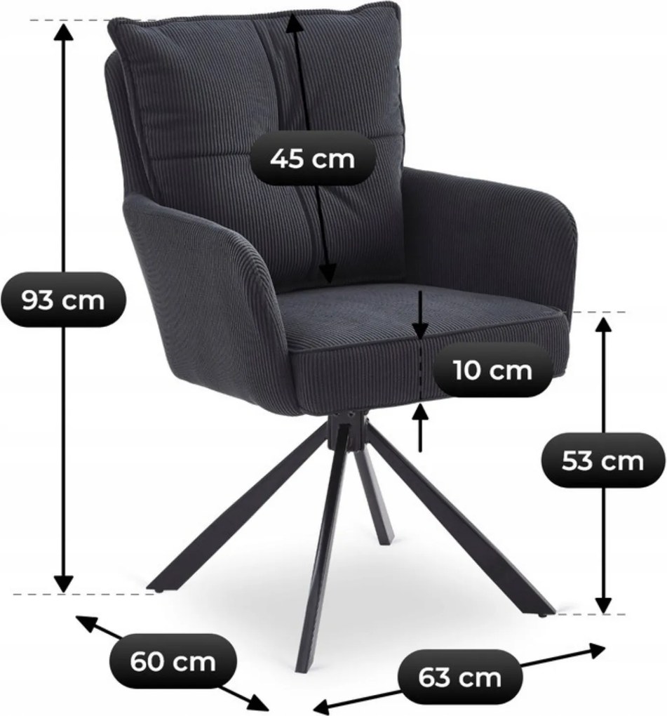 Krzesło Tapicerowane Obrotowe do Salonu CITY Czarne Sztruksowe Nowoczesne