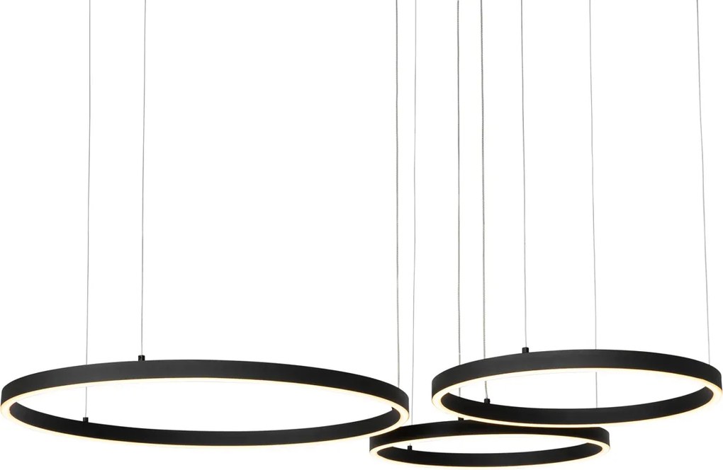 Czarna lampa wisząca z wbudowanym LEDem, 3-stopniowy ściemniacz, 3-punktowa - Anello