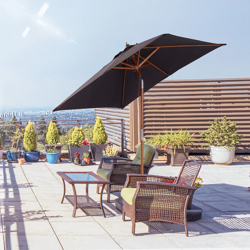 Outsunny Parasol Ogrodowy Drewno Jodłowe Poliester Ciemnoszary 3Stopniowa Regulacja 200x150x230cm | Aosom PL