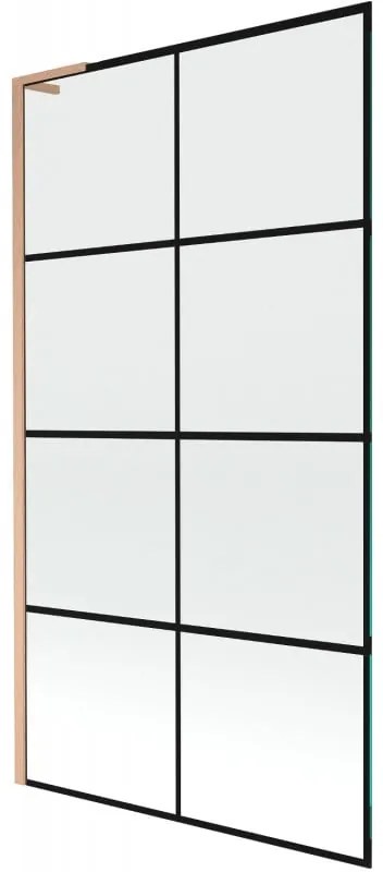Mexen Next L parawan nawannowy 1-skrzydłowy 100 x 150 cm, czarna kratka,  miedź szczotkowana - 895-100-000-03-77-65