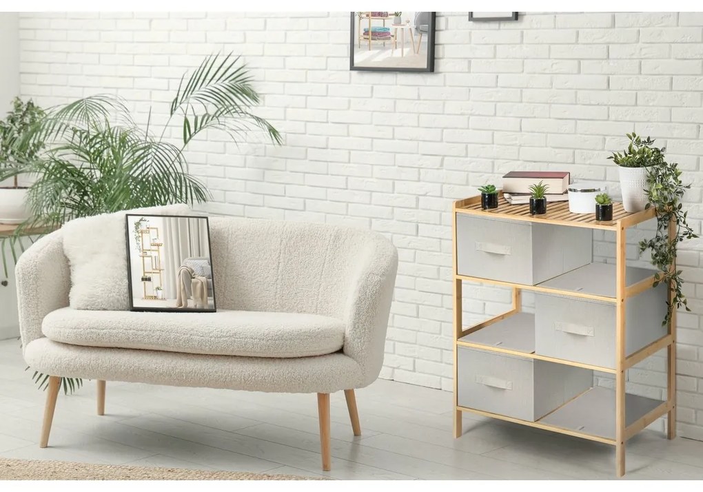 G21 Bambusowy regał z koszykami, 3 półki, beżowy, 3 piętra