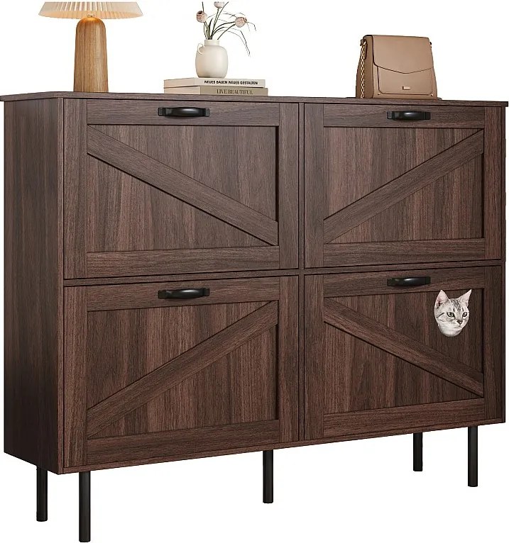 Wąska szafka na buty 3-skrzydłowa - 120 x 28 x 92 cm - z miejscem do przechowywania - płyta wiórowa - brązowa