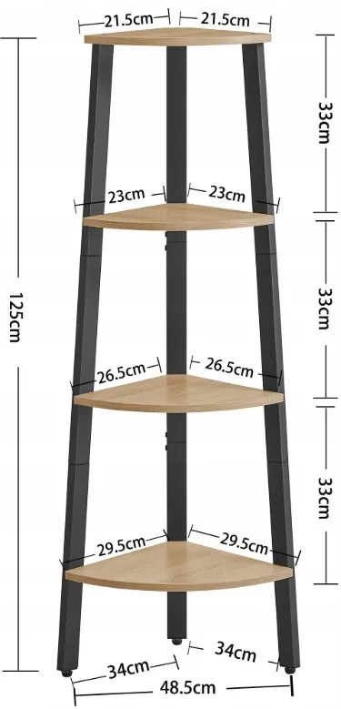 Narożny regał TAYLOR SONOMA 4 półki, 125x34cm