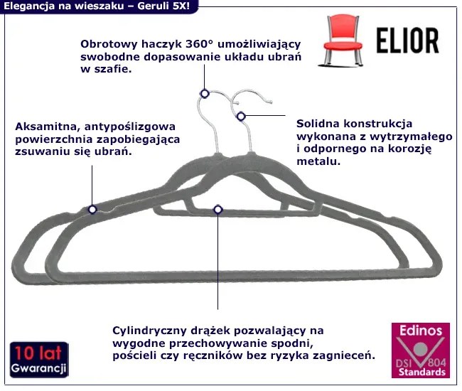 Szary komplet 100 szt. wieszaków do szafy - Telafo 5X