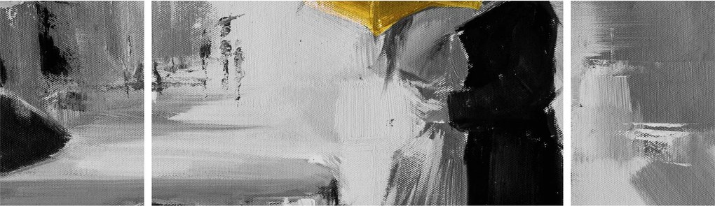 Obraz - Zakochana para pod parasolem, żółty (170x50 cm)